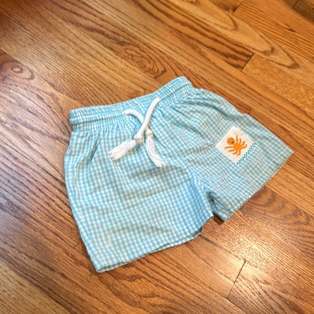 Silly goose smocked octopus swim trunks